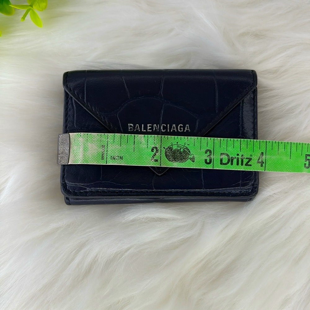 Balenciaga Navy Blue Croc-Embossed Trifold Compact Wallet - Picture 14 of 15